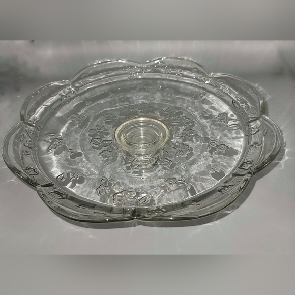 Beautiful Glass Cake Plate with Covered Dome Floral Print VNTG - Picture 2 of 10